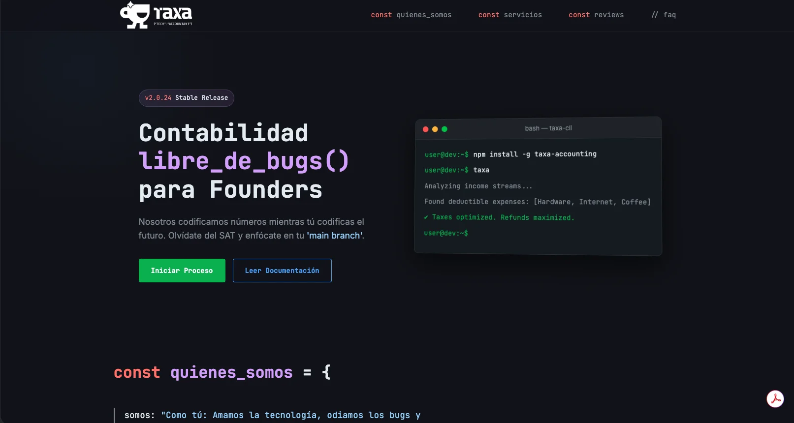 Sitio web Taxa - Diseño web Guru Marketing